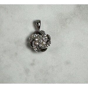 Sterling Pendant - Round Flower w/ CZs in Intricate Setting - 1/2"